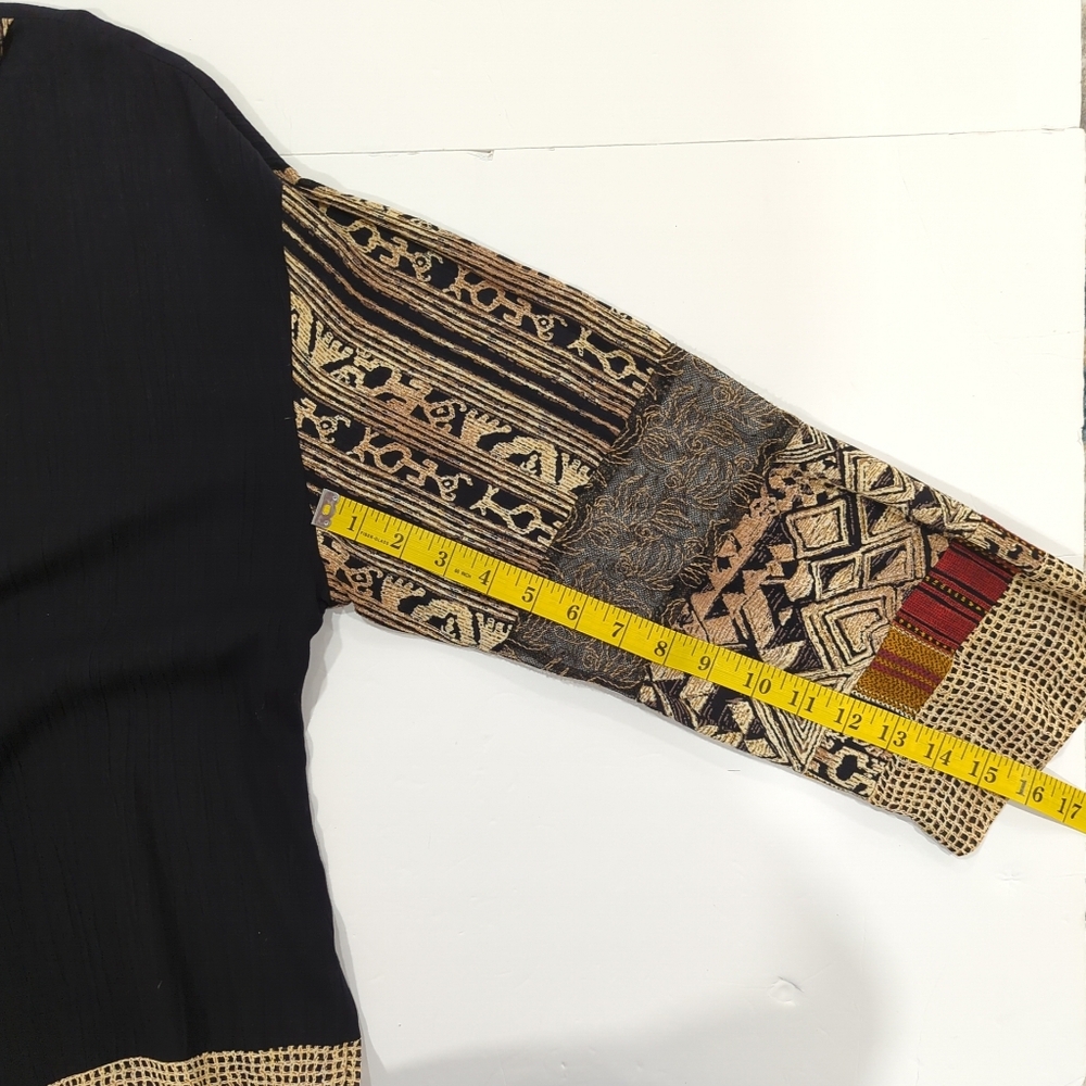 Vintage Carole Little Black and Tan Patterned Blouse - Women's 16 Tribal Animal - Picture 13 of 14